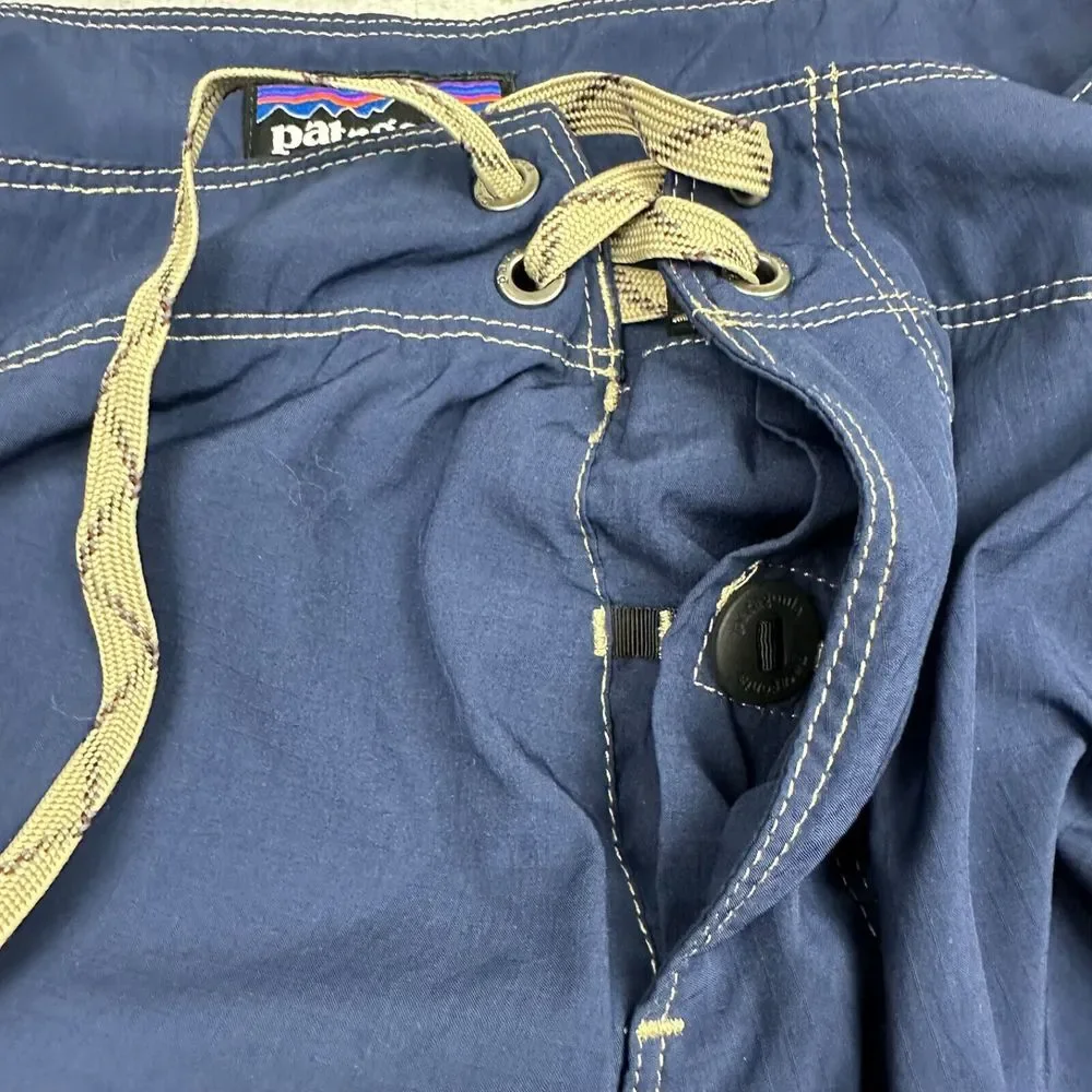 Patagonia Men's Swim Trunks Size 38 Blue Gold Unlined Elastic‎ Drawstring Waist